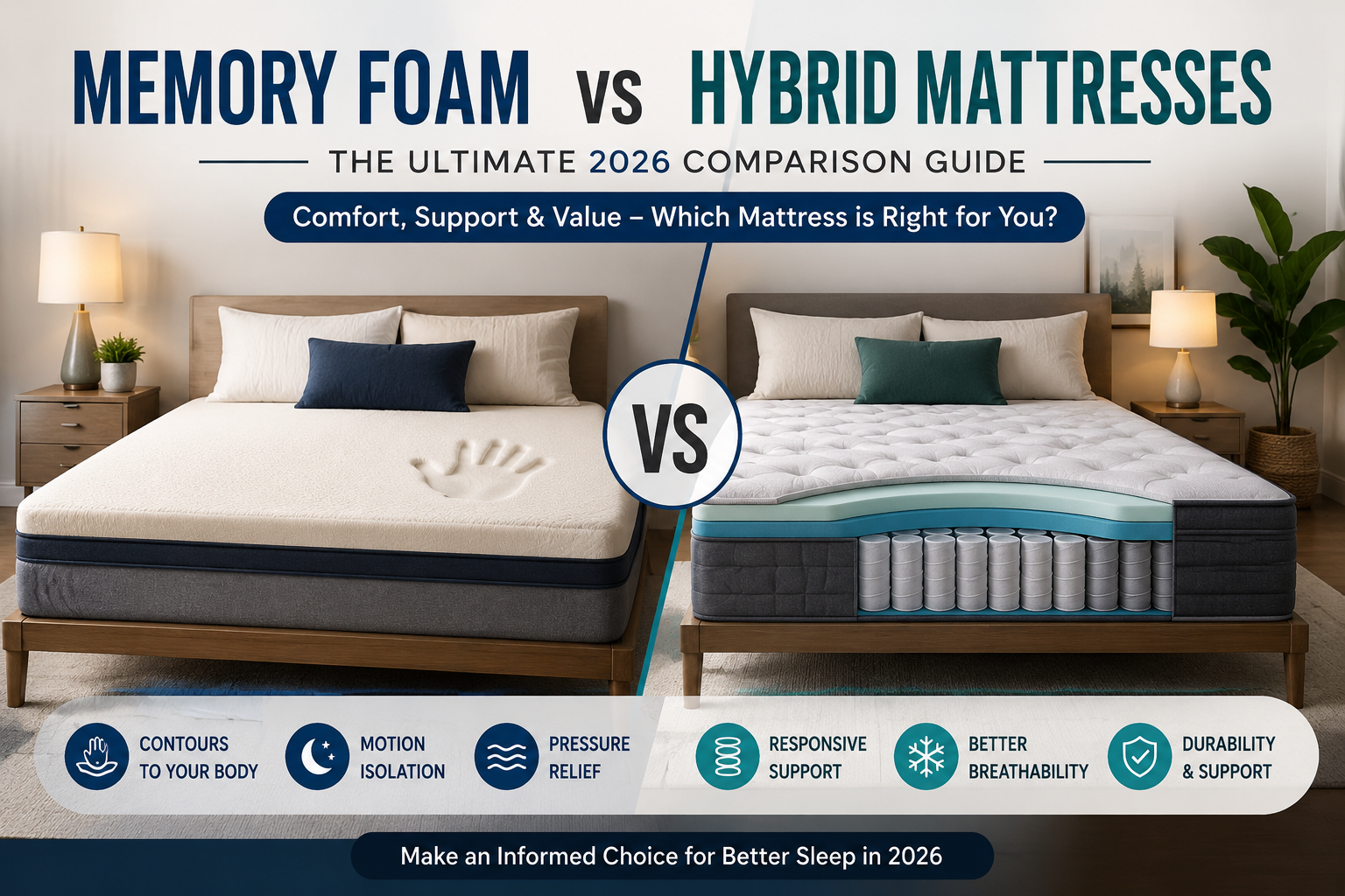 Make a Table Comparing Memory Foam vs Hybrid Mattresses
